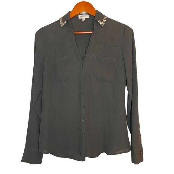Express Black Portofino shirt with Jeweled collar Size XS - Picture 1 of 10